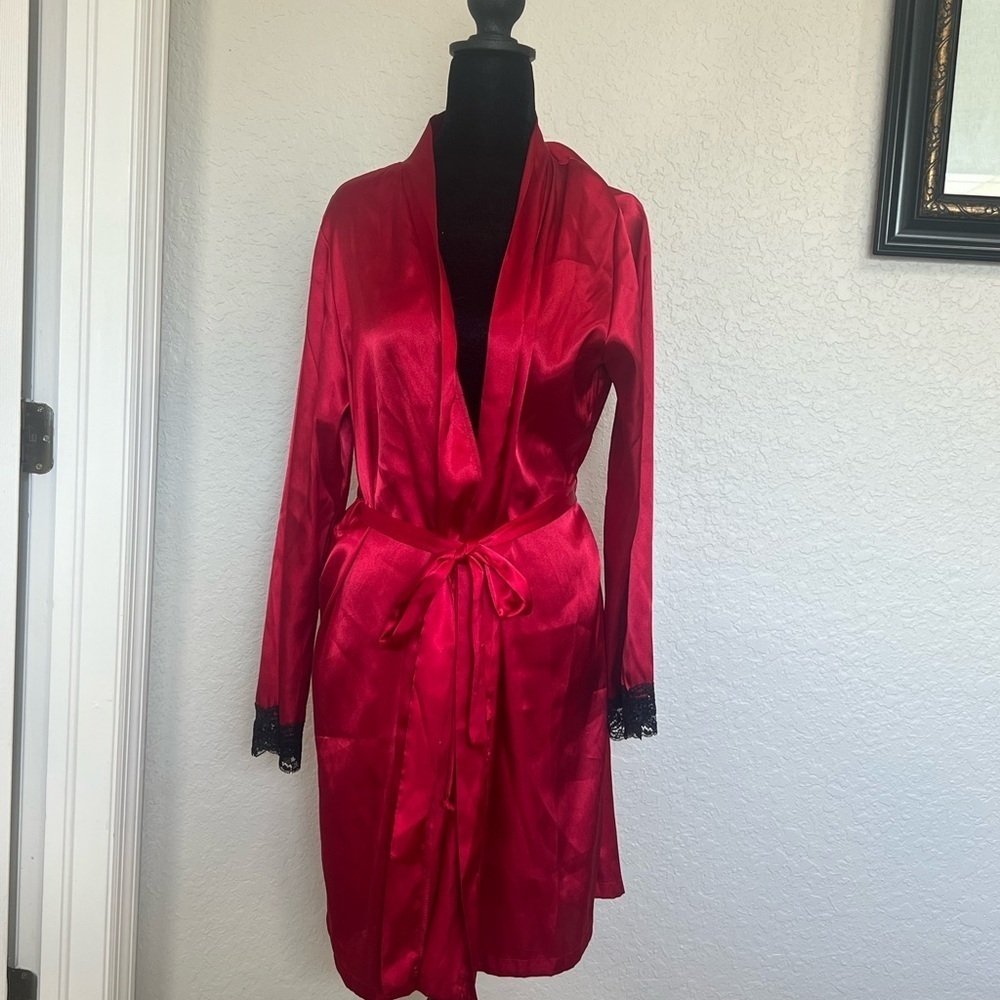 Apt. 9 Red Satin Robe with Black Lace